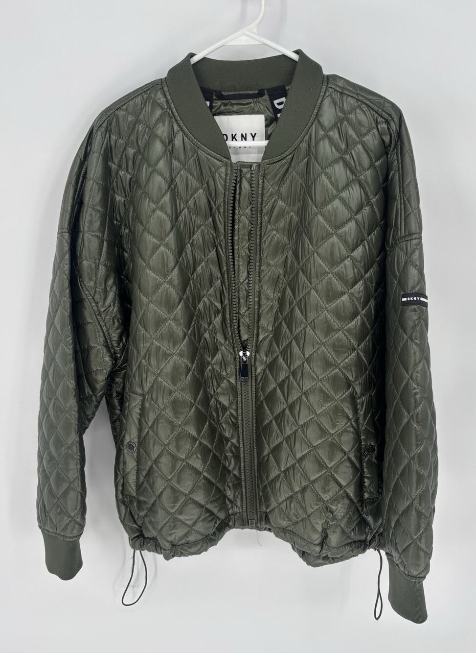 Women’s DKNY Jacket Sport Metallic Forest Green Oversized Quilted Bomber Coat XL